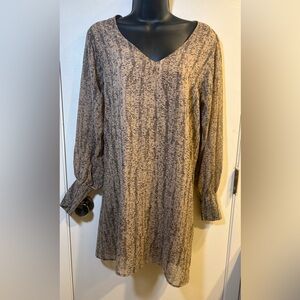 Rory Beca Dress Georgette Snakeskin Print Shift Mini Blouson Sleeves Brown Small